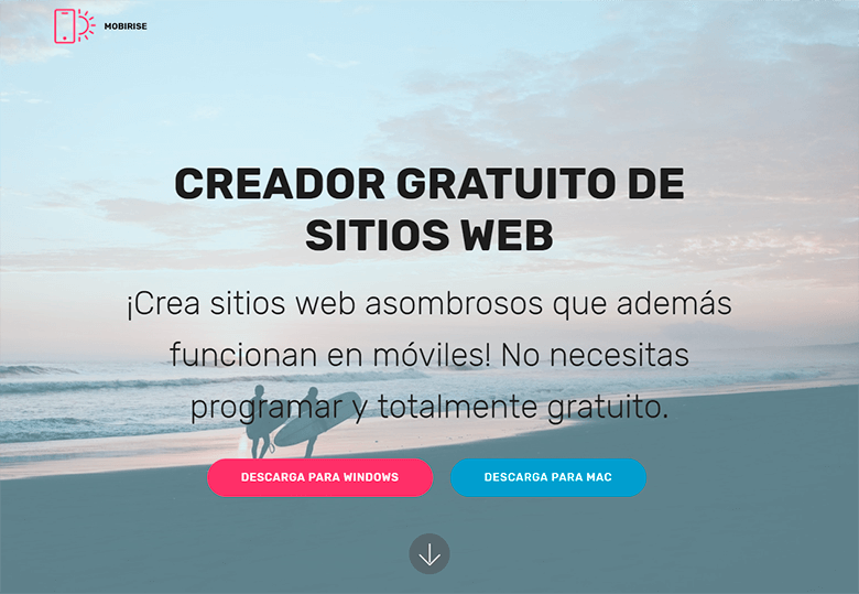 Captura de pantalla de Mobirise, programa gratuito y offline para crear webs Mobirise - Programa gratuito para crear páginas web