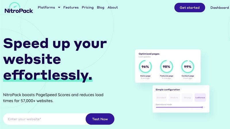 Panel de control de Nitropack con opciones de caché, CDN y optimización Panel de Nitropack