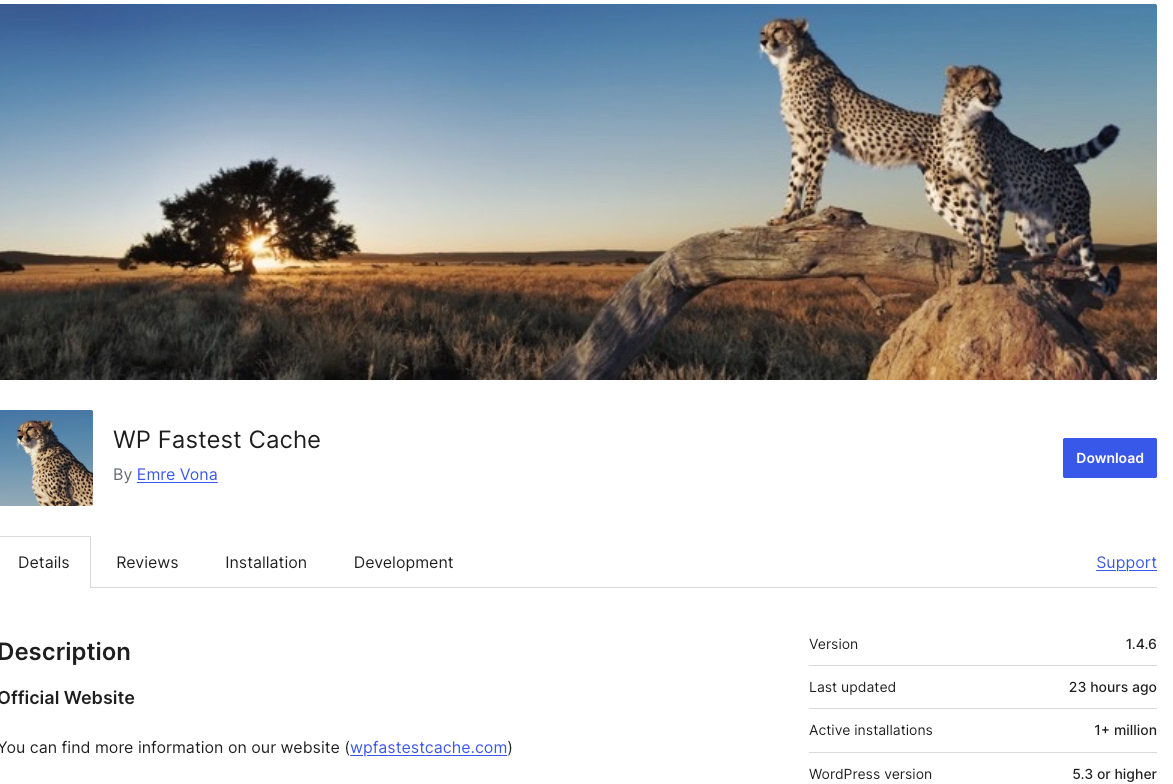 Pagina de WP Fastest Cache en el repositorio de WordPress WP Fastest Cache - plugin de cache para WordPress
