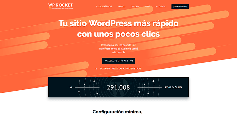 Panel de ajustes y configuración del plugin WP Rocket en WordPress Panel de configuración de WP Rocket