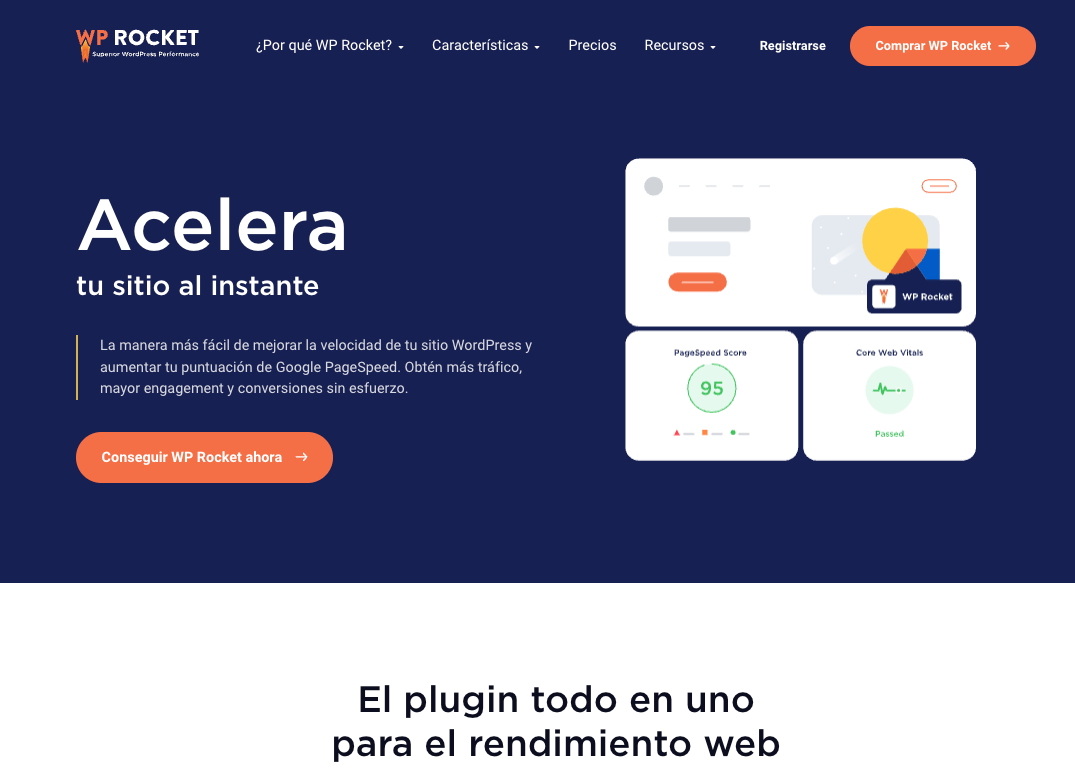 Pagina oficial de WP Rocket, el plugin de cache premium para WordPress WP Rocket - plugin de cache para WordPress