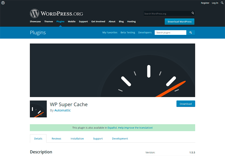 Pantalla de configuración del plugin WP Super Cache en WordPress Panel de WP Super Cache