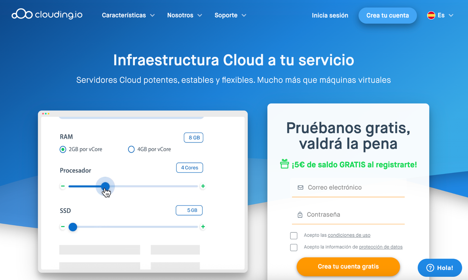 Captura de pantalla del panel de control de Clouding.io - Hosting cloud Panel de control de Clouding.io