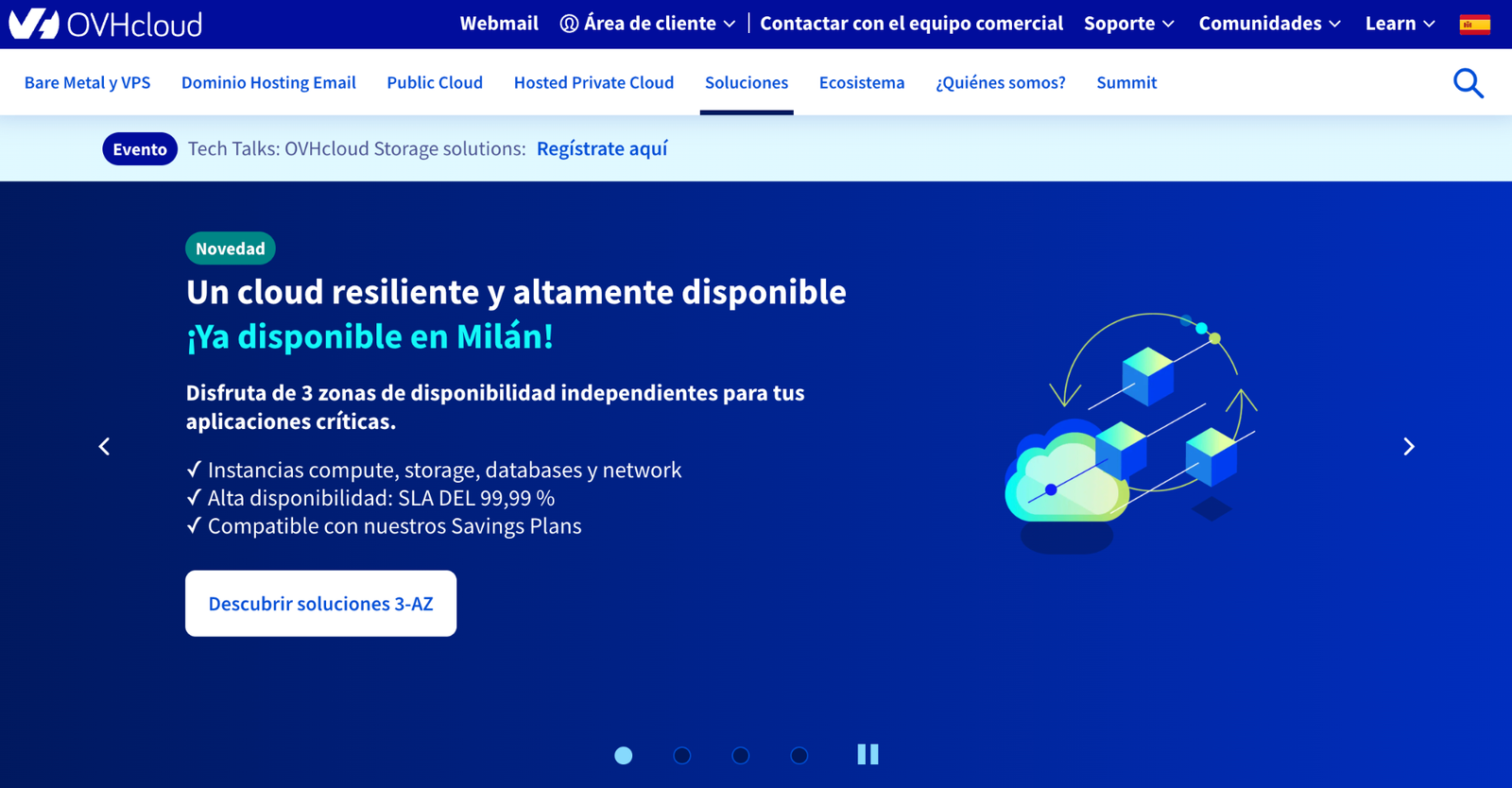 Captura de pantalla del panel de control de OVH - Hosting cloud Panel de control de OVH