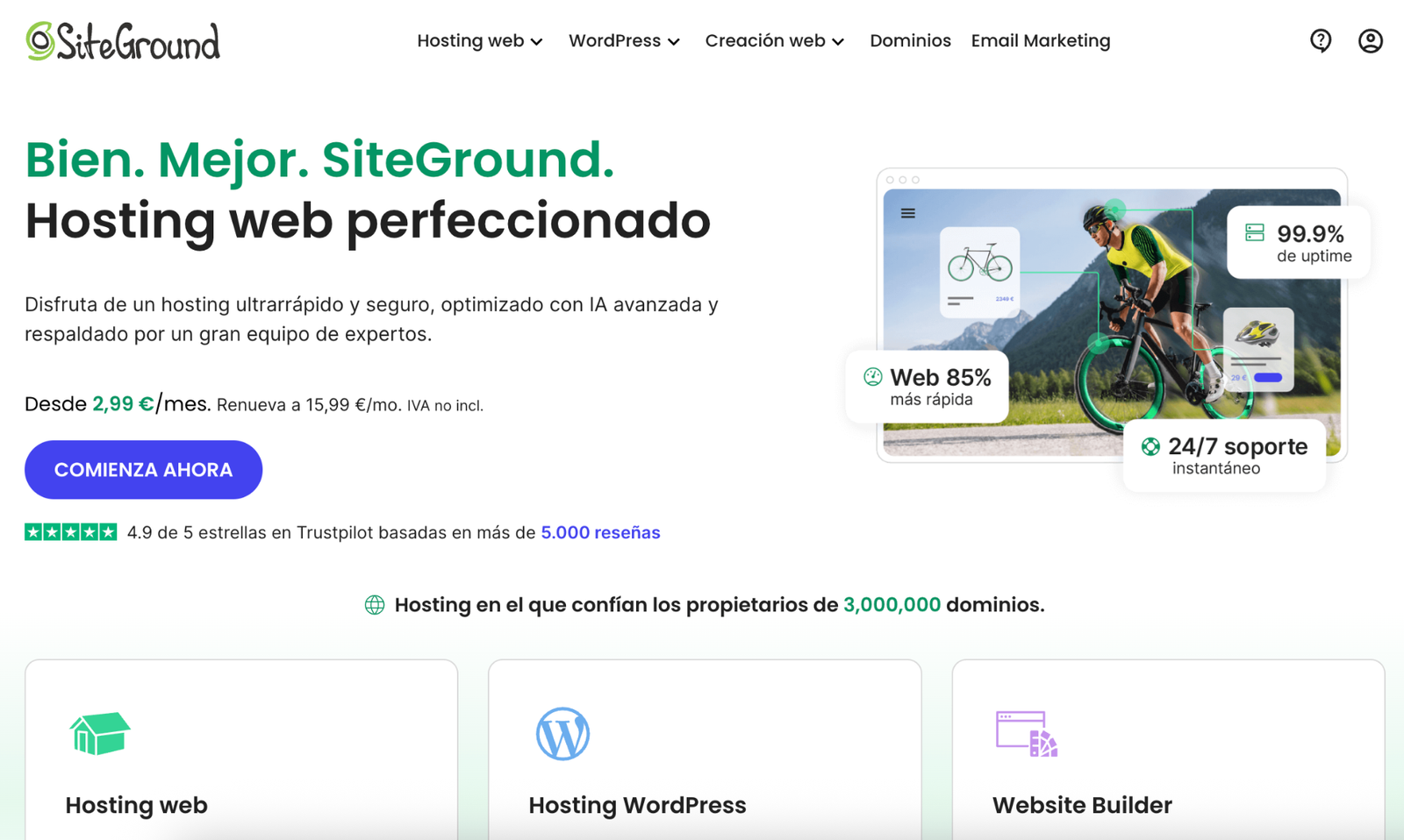 Captura de pantalla del panel de control de SiteGround - Hosting cloud Panel de control de SiteGround